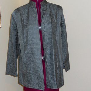 Eileen Fisher Petites PL Green Open Front Jacket Tussah Silk